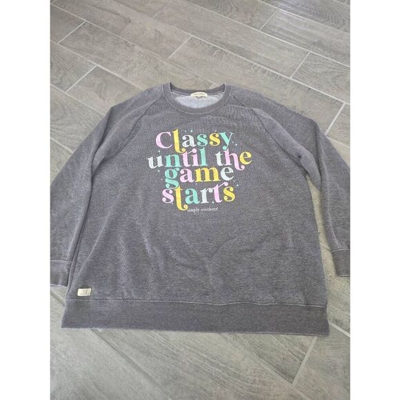 Women's Simply Southern Classy Before the Game Starts Crew Neck Pull Over Gray S - Picture 1 of 7